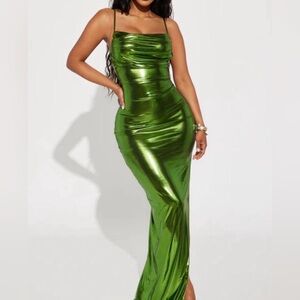 Elegant Green Metallic Women's Dress